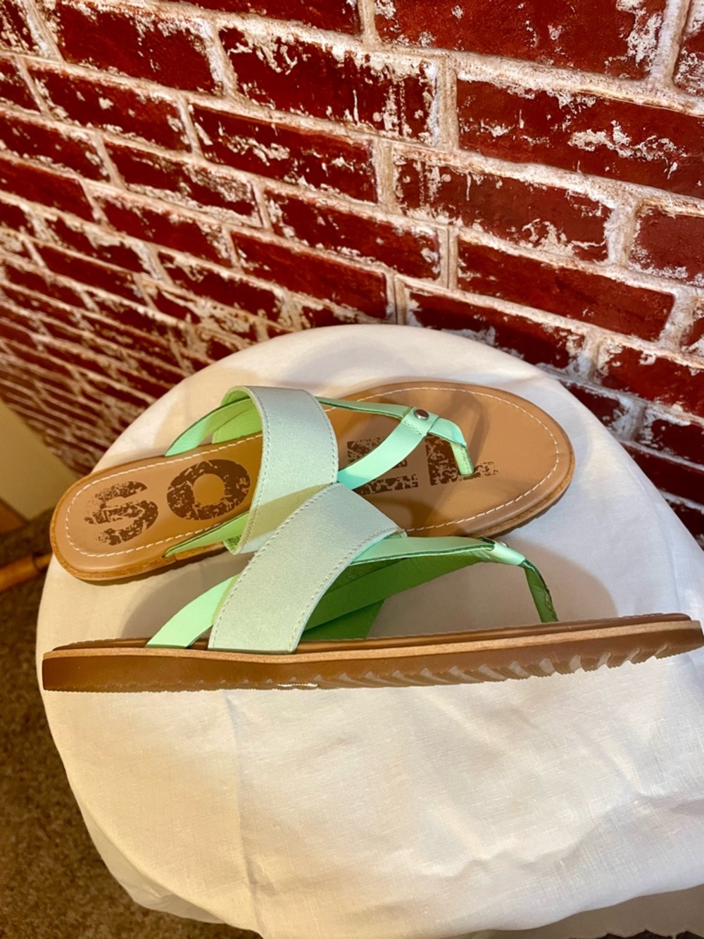 Sorel Ella Flip Sandal Vivid Mint Leather Suede Boho Mermaidcore NWT. 8 - Picture 8 of 9